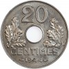 Revers : 20 // CENTIMES au-dessus et au-dessous d'un trou central accosté de deux rameaux de chêne