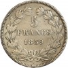 Revers : 5/FRANCS sur deux lignes, en-dessous millésime, le tout dans une couronne formée d'une branche de laurier et d'olivier