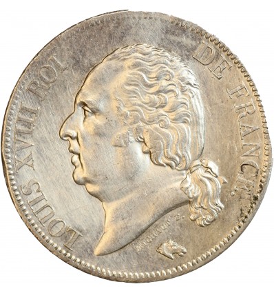 Avers : buste nu de Louis XVIII à gauche, cheveux noués sur la nuque