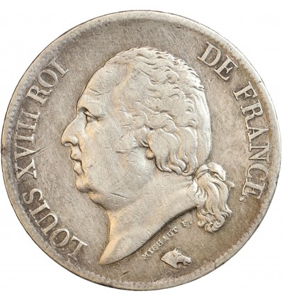 Avers : buste nu de Louis XVIII à gauche, cheveux noués sur la nuque