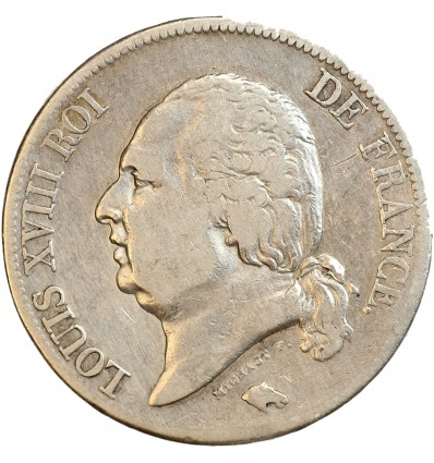 Avers : buste nu de Louis XVIII à gauche, cheveux noués sur la nuque