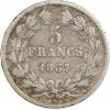 Revers : 5/FRANCS sur deux lignes, en-dessous millésime, le tout dans une couronne formée d'une branche de laurier et d'olivier