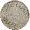 Revers : 5/FRANCS sur deux lignes, en-dessous millésime, le tout dans une couronne formée d'une branche de laurier et d'olivier