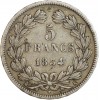 Revers : 5/FRANCS sur deux lignes, en-dessous millésime, le tout dans une couronne formée d'une branche de laurier et d'olivier