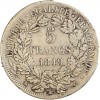 Revers : 5 / FRANCS / 1849 sur trois lignes dans une couronne composée d'une branche de chêne et d'olivier