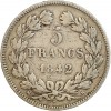 Revers : 5/FRANCS sur deux lignes, en-dessous millésime, le tout dans une couronne formée d'une branche de laurier et d'olivier