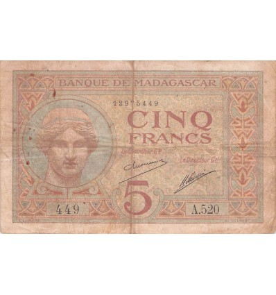 5 Francs Madagascar 1937