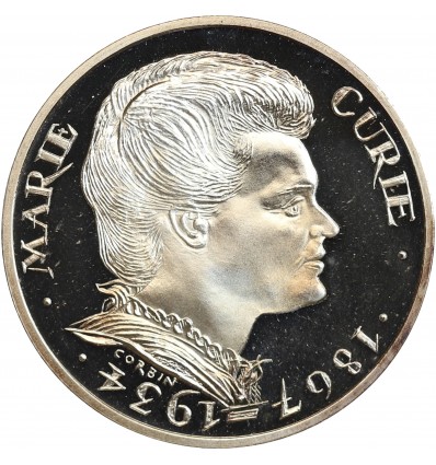 Avers : portrait de Marie curie tournée vers la droite