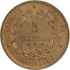 Revers : 5 / CENTIMES / A dans une couronne formée d'une branche d'olivier et d'une branche de laurier
