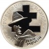 Avers : portrait de Jean Moulin avec en arrière-plan la croix de Lorraine