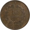 Revers : 10 / CENTIMES / A dans une couronne formée d'une branche d'olivier et d'une branche de laurier
