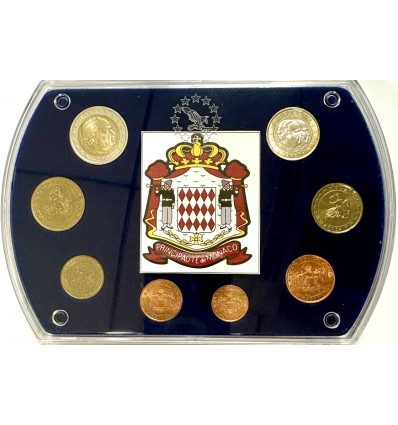 Série complète de de Monaco contenant 8 pièces de 1 cent à  2 euros millésime 2001 en qualité UNC dans un coffret