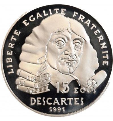 Avers : portrait de Descartes de face