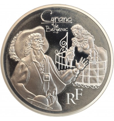 Avers : représentation de la scène du balcon entre Roxan et Cyrano