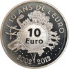 Revers : globe terrestre avec tout autour la représentation stylisée des différents aspects de la circulation de l'Euro