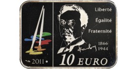 Revers : portrait de Vassiliy Kandinsky - à gauche, deux pinceaux et cinq essais de couleur