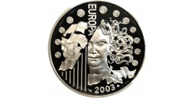 Avers : déesse Europa entourée de sigles de l'Euro et de drapeaux symbolisant ceux des pays de l'Union Européenne