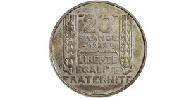 Revers : 20 / FRANCS / 1939 / LIBERTE / EGALITE / FRATERNITE / ESSAI entre deux épis de blé verticaux