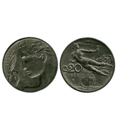 20 Centimes Tranche Striée Italie - Italie Reunifiee