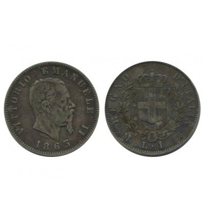 1 Lire Victor Emmanuel II Italie Argent - Italie Reunifiee