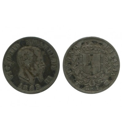 1 Lire Victor Emmanuel II Italie Argent - Italie Reunifiee