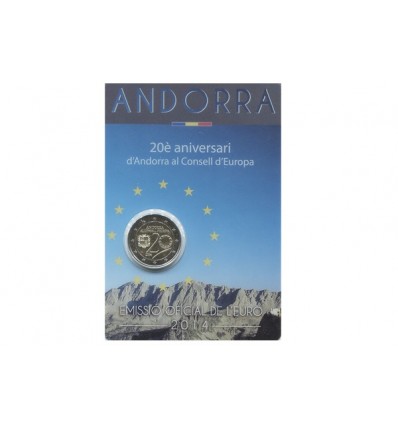 Pièce de 2 euros commémorative Andorre 2014 sous blister sur le thème du 20ème anniversaire du Conseil d'Etat