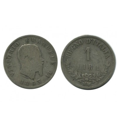 1 Lire Victor Emmanuel II Italie Argent - Italie Reunifiee