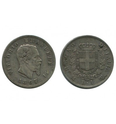 1 Lire Victor Emmanuel II Italie Argent - Italie Reunifiee