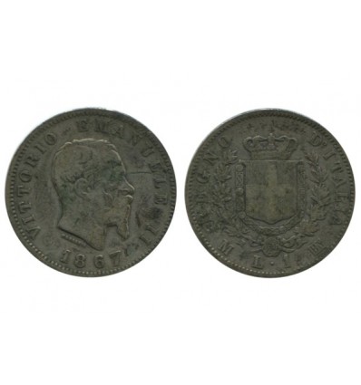1 Lire Victor Emmanuel II Italie Argent - Italie Reunifiee