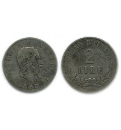 2 Lires Victor Emmanuel II Italie Argent - Italie Reunifiee