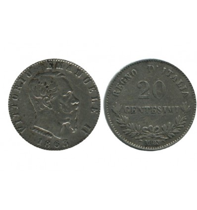 20 Centimes Victor Emmanuel II Italie Argent - Italie Reunifiee