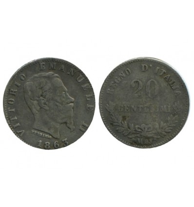 20 Centimes Victor Emmanuel II Italie Argent - Italie Reunifiee