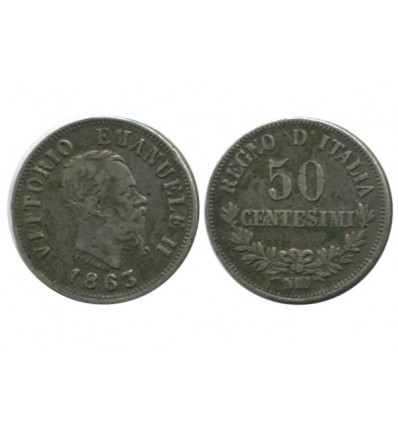 50 Centimes Victor Emmanuel II Italie Argent - Italie Reunifiee