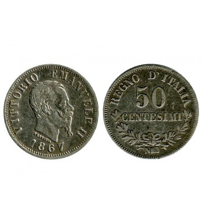 50 Centimes Victor Emmanuel II Italie Argent - Italie Reunifiee