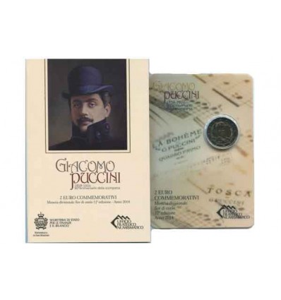 2€ commémorative ayant pour thème le 90ème anniversaire de la disparition du compositeur Giacomo Puccini.