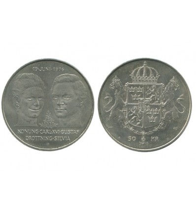 50 Couronnes Charles XVI et Gustave VI Suède Argent