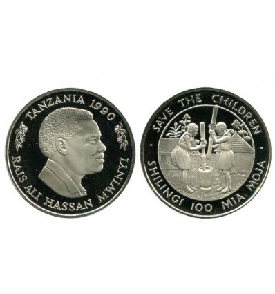100 Shilingi Tanzanie - Argent 70ème anniversaire de la fondation "sauvons les enfants"